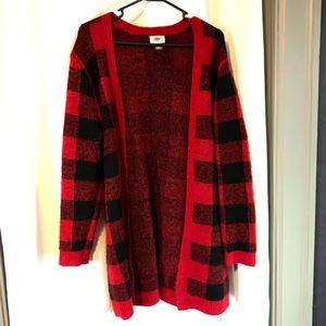 Old Navy red buffalo plaid open cardigan